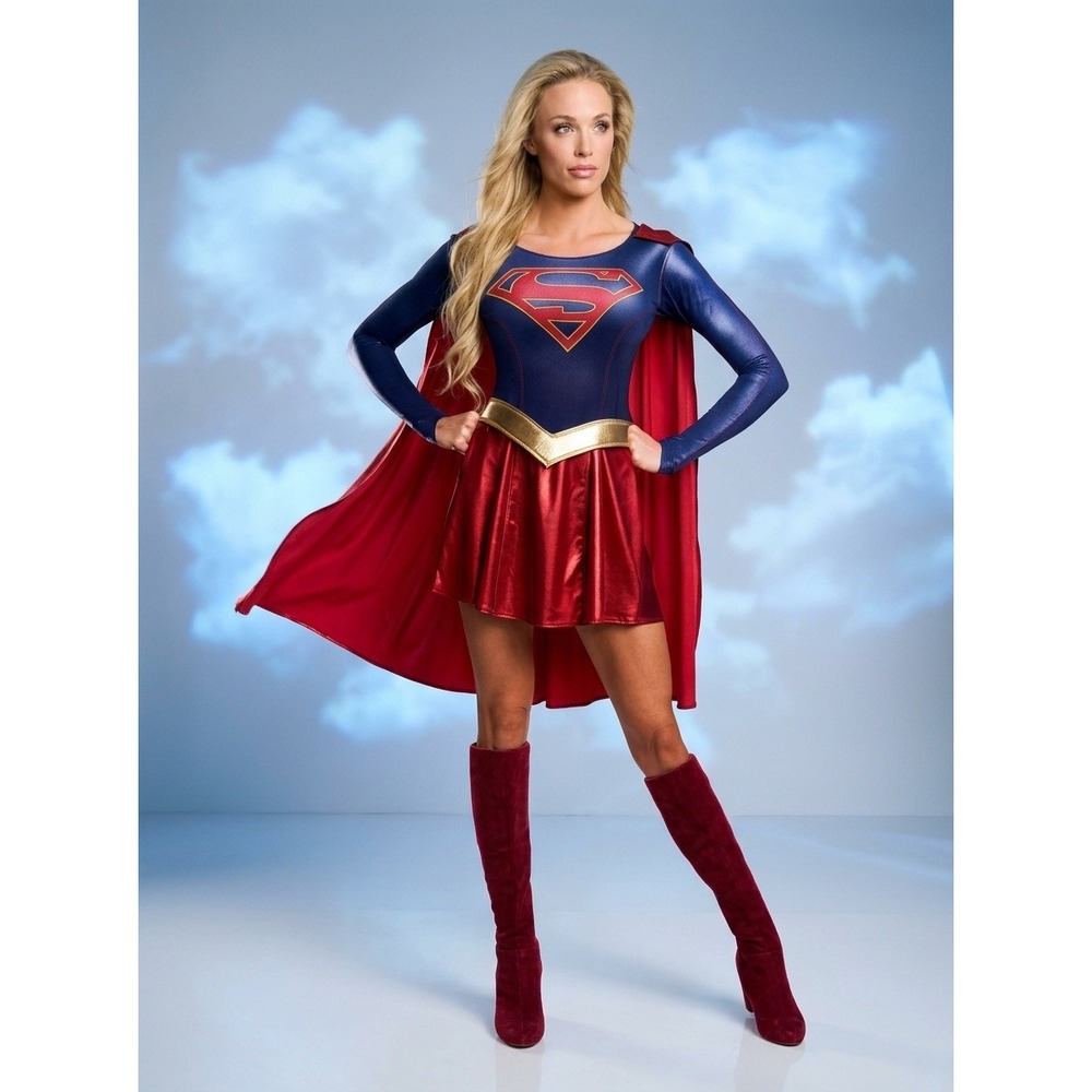 Supergirl Costume Women Rubies DC Comics Adult Dress Cape Belt Blue Red Medium